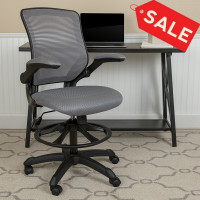 Flash Furniture BL-ZP-8805D-DKGY-GG Mid-Back Dark Gray Mesh Ergonomic Drafting Chair with Adjustable Foot Ring and Flip-Up Arms